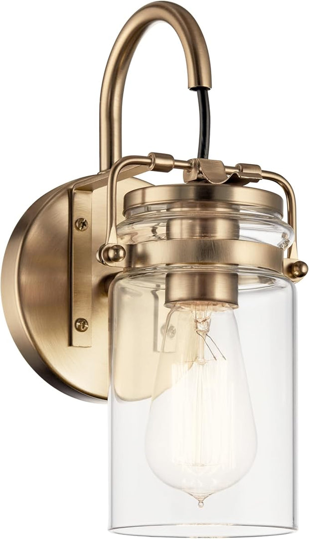 Kichler Brinley 11.5" Wall Sconce in Champagne Bronze, 1-Light, Vintage Wall Mount Light with Clear Glass, (11.5" H x 5" W), 45576CPZ