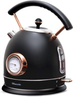 Load image into Gallery viewer, Rasonic Classic Retro Electric Kettle, 1.8L Stainless Steel, 1500W Fast Quiet Boiling, Temperature Gauge, LED Light, Auto Shut-Off, Home &amp; Office Use - Matt Finish Black and Rose Gold