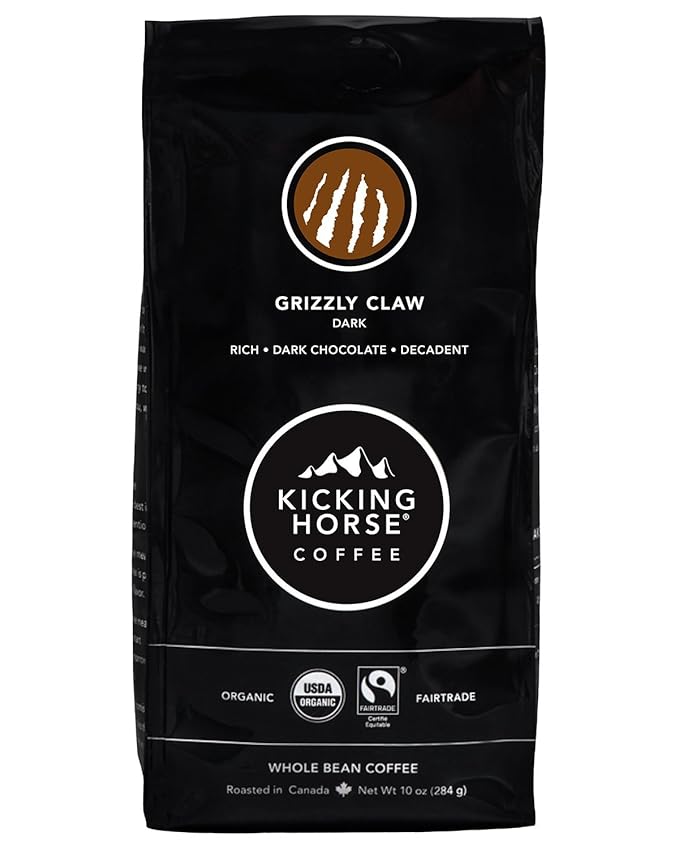Kicking Horse Coffee, Grizzly Claw, Dark Roast, Whole Bean, 10 oz - Certified Organic, Fairtrade, Kosher Coffee (Pack of 6) (Packaging may vary),10 Ounce (Pack of 6)