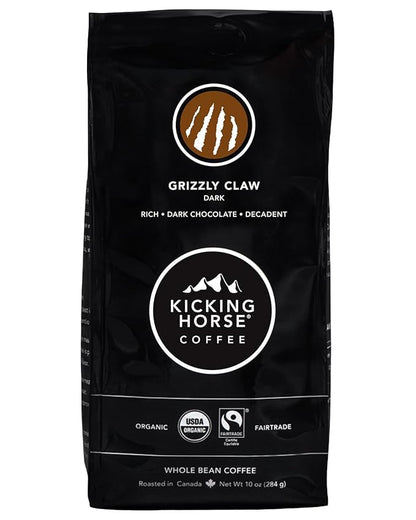 Kicking Horse Coffee, Grizzly Claw, Dark Roast, Whole Bean, 10 oz - Certified Organic, Fairtrade, Kosher Coffee (Pack of 6) (Packaging may vary),10 Ounce (Pack of 6)