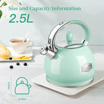 Load image into Gallery viewer, Tea Kettles Stovetop, 2.64 Quart Induction Whistling Tea Kettles Food Grade Stainless Steel Teapots with Cool Touch Handle Mint Green