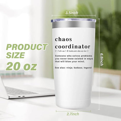 Chaos Coordinator Tumbler Cup,Christmas Unique Gift Idea for Boss Lady,Teacher,Nurse,Gift for Mom,Coworker Gifts,Birthday,Thank You Gifts for Women, 20 oz Travel Mug