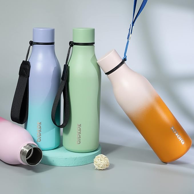 BJPKPK Insulated Water Bottles, 18 oz Stainless Steel Metal Water Bottle with Strap, BPA Free Leak Proof Jugs, Mugs, Flasks, Reusable Thermal Flasks for Sports & Travel, Coral