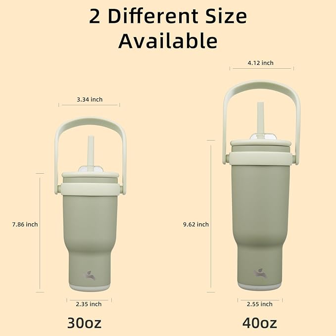 40 oz Tumbler with Side Handle, Insulated Water Bottle with Straw and 2 in 1 Lid, Stainless Steel Cup Travel Coffee Mug for Sports Office Gym,Camp Green