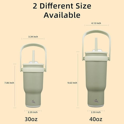 40 oz Tumbler with Side Handle, Insulated Water Bottle with Straw and 2 in 1 Lid, Stainless Steel Cup Travel Coffee Mug for Sports Office Gym,Camp Green