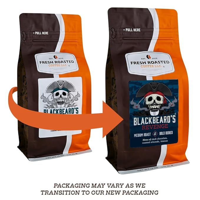 Fresh Roasted Coffee, Blackbeard's Revenge, 2 lb (32 oz), Medium Roast, Kosher, Ground