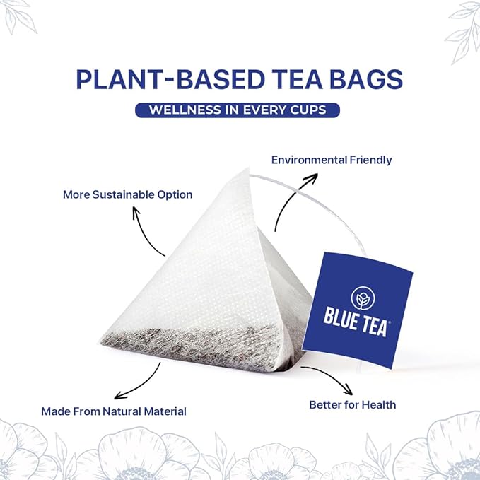BLUE TEA - Butterfly Pea Flower Tea - 15 Count - Pyramid Plant Based Tea Bag | ANTIOXIDANT RICH | Herbal Tea - Caffeine Free - Detox Tea - Flower Based - Non Bitter | Reusable Tin Pack