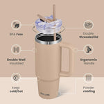 Load image into Gallery viewer, 30 oz Tumbler with Handle, Tumbler with Lid and Straw, Double Wall Vacuum Insulated Travel Mug Stainless Steel Tumbler for Hot and Cold, Cupholder Friendly (Mocha)