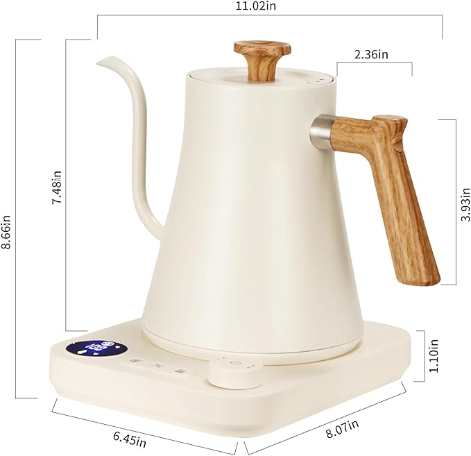 Smart Digital Electric Kettle with Variable Temperature Control, Stainless Steel Inner, 1200W Quick Heating Gooseneck Electric Kettles, Stylish Matte Finish for Coffee & Hot Beverages, 0.9L (Beige)