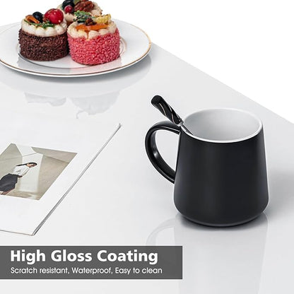 HOMMPA 40" Modern LED Coffee Table with Storage for Living Room, Lift Top Coffee Table with 2 Shelves, High Glossy Wooden Dining Table, Multifunctional Furniture for Bedroom/Home Office, White