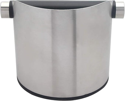 Espresso Knock Box, Stainless Steel Coffee Grounds Knock Box, With Removable Knock Bar and Non-Slip Rubber Base (Silver)