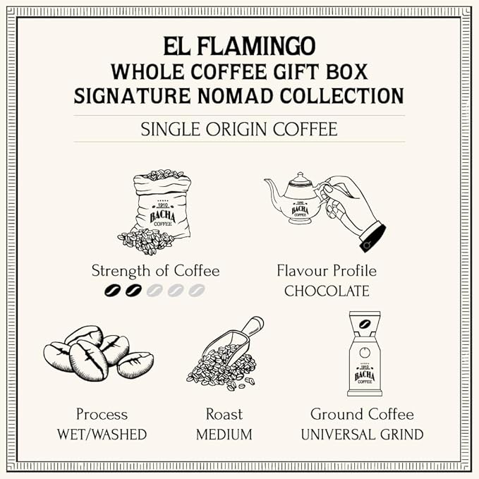 Bacha Coffee | El Flamingo Single Origin Signature Nomad Collection, Medium Roast, 100% Arabica Specialty Coffee, Whole Beans, 250g