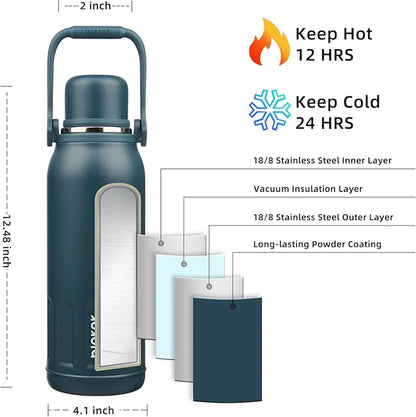 BJPKPK Insulated 50oz Thermal Water Bottle BPA Free With Lid and Carry Handle Stainless Steel Water Bottles for Outdoor Sports,Navy Blue