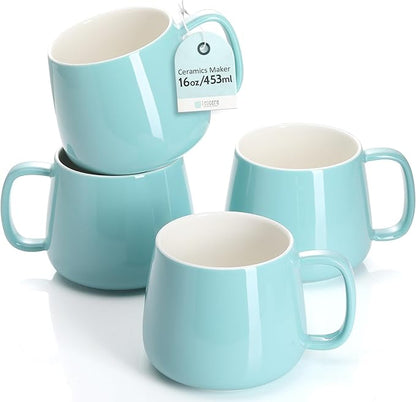 Teocera 16oz Ceramic Coffee Mugs Set of 4 – Stackable Latte Cups, Microwave, Dishwasher & Oven Safe – Ideal for Coffee, Cappuccino, Hot Chocolate, Housewarming Gifts, Turquoise
