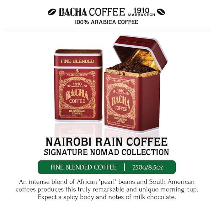Bacha Coffee | Nairobi Rain Fine Blended Signature Nomad Collection, 100% Arabica Specialty Coffee, Whole Beans, Medium Dark Roast, 250g
