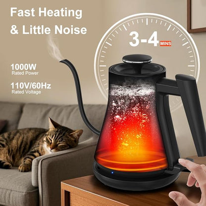 Gooseneck Electric Kettle 0.8L - Matte Black Tea Kettle with Auto Shut Off, Boil-Dry Protection & BPA-Free Design, Precision Electric Water Kettle for Pour Over Coffee, Tea Brewing