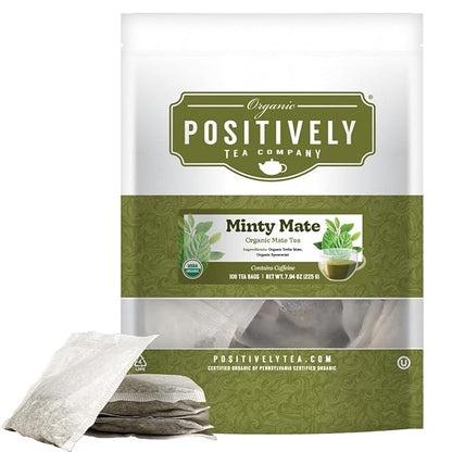 Organic Positively Tea Company, Minty Mate, yerba Mate Tea Bags, 100 Count, Eco-Friendly Tea Bags, Non-GMO