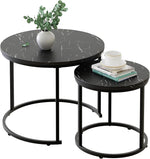 Load image into Gallery viewer, aboxoo Round Nesting Coffee Table Side Set of 2 End Tables for Living Room Bedroom Balcony,Black Faux Marble Wooden Table 23.6IN Accent Large Coffee Table with Steel Frame