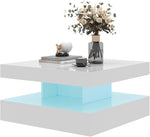 Load image into Gallery viewer, White LED Coffee Table for Living Room, 2-Tier Square Center Table Living Room Table, Modern High Glossy Contemporary Wood Coffee Tables with Storage, Suitable for Dining Reception