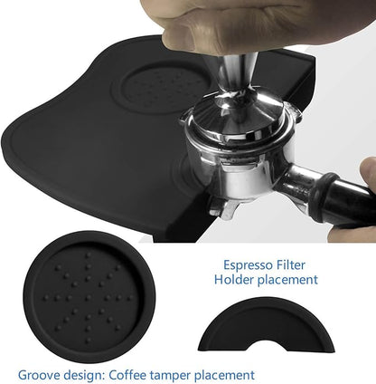 Handook Tamper Mat, Espresso Tamper Mat, 8.3 X 5.9 Inch Coffee Mat, Coffee Tamper Mat for Espresso Machine, Espresso Accessory, Barista Tools, Coffee Tamper Station, Espresso Pad for Counter (Black)