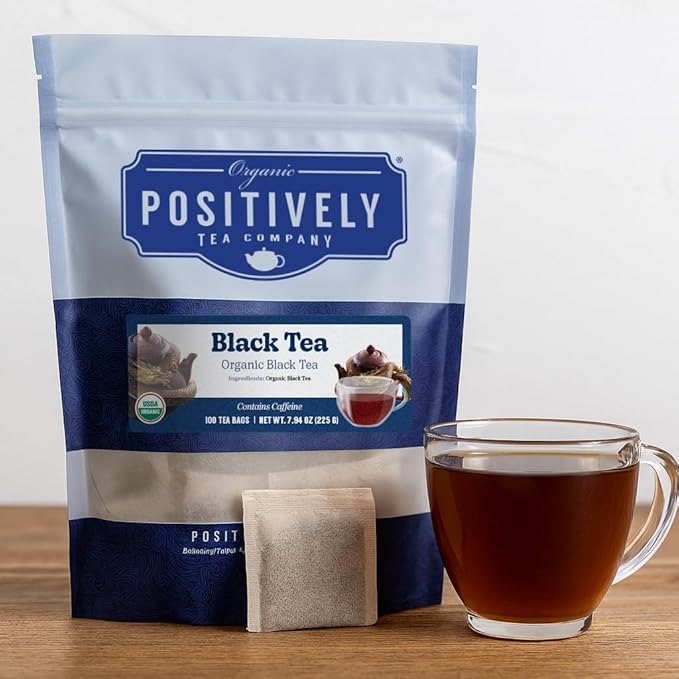 Organic Positively Tea Company, Organic Black Tea Bags, 100 Count, Eco-Friendly Tea Bags, Non-GMO