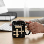 Load image into Gallery viewer, Family Forever Linked Together Custom Names Ceramic Mug, Crossword Puzzle Art, for Birthday, Anniversary or Special Occasions (Grandparents &amp; Grandkids Forever Linked Together Black Mug)
