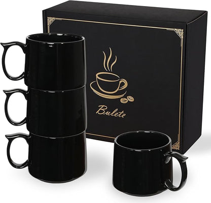 Large Coffee Mugs Set of 4, 19 oz Stackable Ceramic Coffee Mug, Coffee Cups with Large Handle for Latte, Cappuccino, Milk, Tea, Dishwasher & Microwave Safe, Ideal for Men, Women - Black
