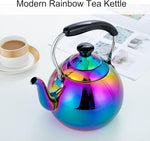 Load image into Gallery viewer, Whistling Tea Kettle for Stovetop Induction Stainless Steel Tea pot Whistle Kettles Gas Stove Top Fast Boiling Water Modern Rainbow Iridescent Color Mirror Finish 2 Quart