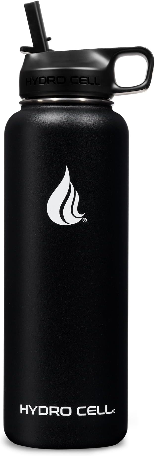 HYDRO CELL Stainless Steel Insulated Water Bottle with Straw - For Cold & Hot Drinks - Metal Vacuum Flask with Screw Cap and Modern Leakproof Sport Thermos for Adults (Black 40oz)
