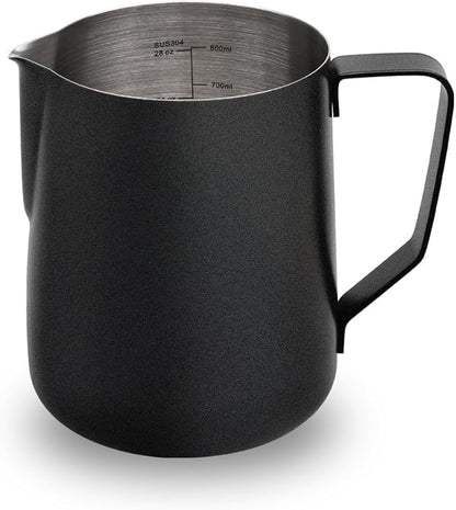 watchget Milk Frothing Pitcher 32oz/900ml - Stainless Steel Frothing Pitcher Espresso Steaming Pitcher Coffee Frother Cup Cappuccino Latte Art Coffee Machine Accessories Milk Jug, Black