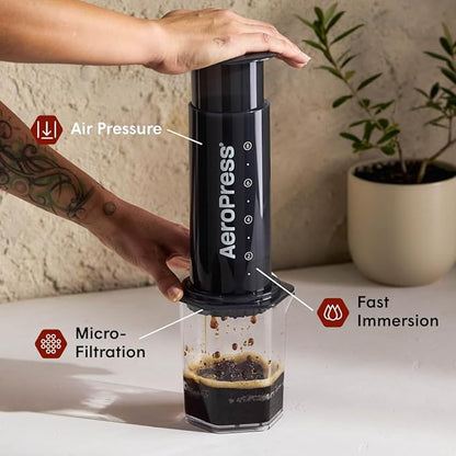 AeroPress Original XL Coffee Press – 3 in 1 brew method combines French Press, Pourover, Espresso. Full bodied, smooth coffee w/out grit or bitterness. Small portable coffee maker for camping & travel