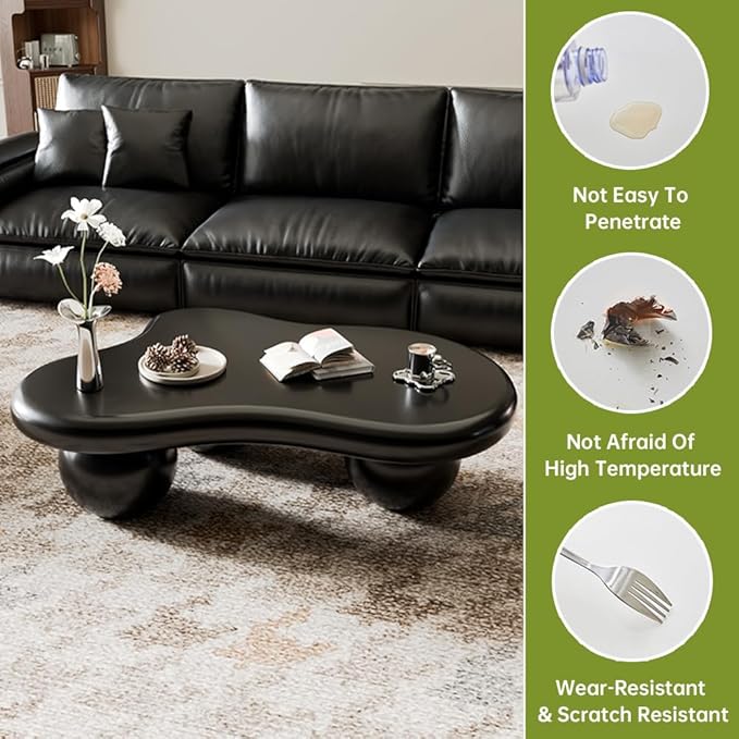 Cloud Coffee Table Modern Irregular Coffee Table Asymmetrical Unique Coffee Tables with 3 Bases for Living Room Farmhouse (A, 39")