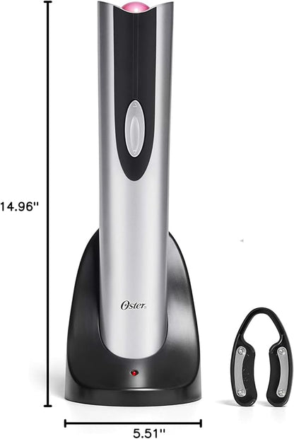 Oster Cordless Electric Wine Bottle Opener with Foil Cutter, Silver
