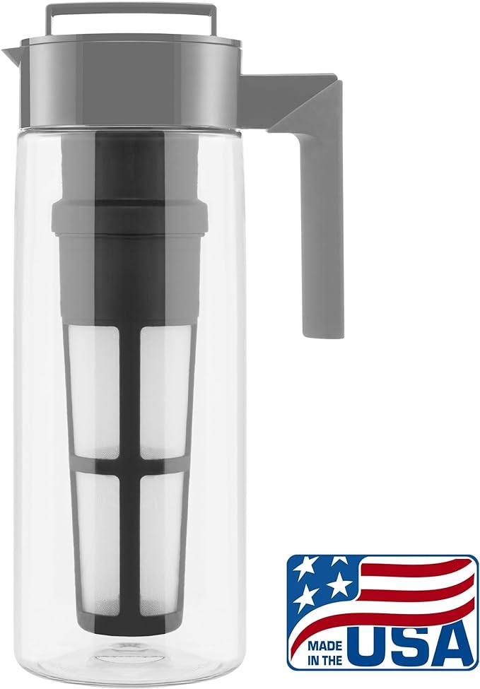 Takeya Tritan Cold Brew Coffee Maker - Airtight Pitcher with Leak-Free Lid - BPA-Free Cold Brew Maker with Silicone Handle - Dishwasher-Safe Pitcher for Homemade Cold Brew - 2 Quart, Stone