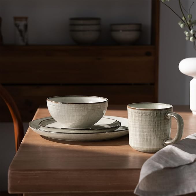 famiware Moonlight Coffee Mug Set of 4, 13oz Mug Set with Linen Finish, Coffee Cup Set with Handle for Latte, Cappuccino, Tea, Hot Cocoa, Microwave and Dishwasher Safe, Summer Sand