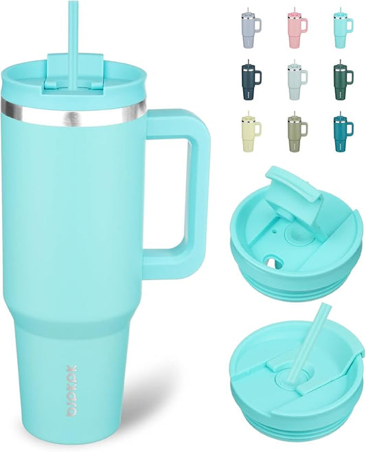 BJPKPK 40 oz Stainless Steel Tumbler With Handle Insulated Tumblers With 2 Straw Travel Coffee Mug With Lid,Turquoise