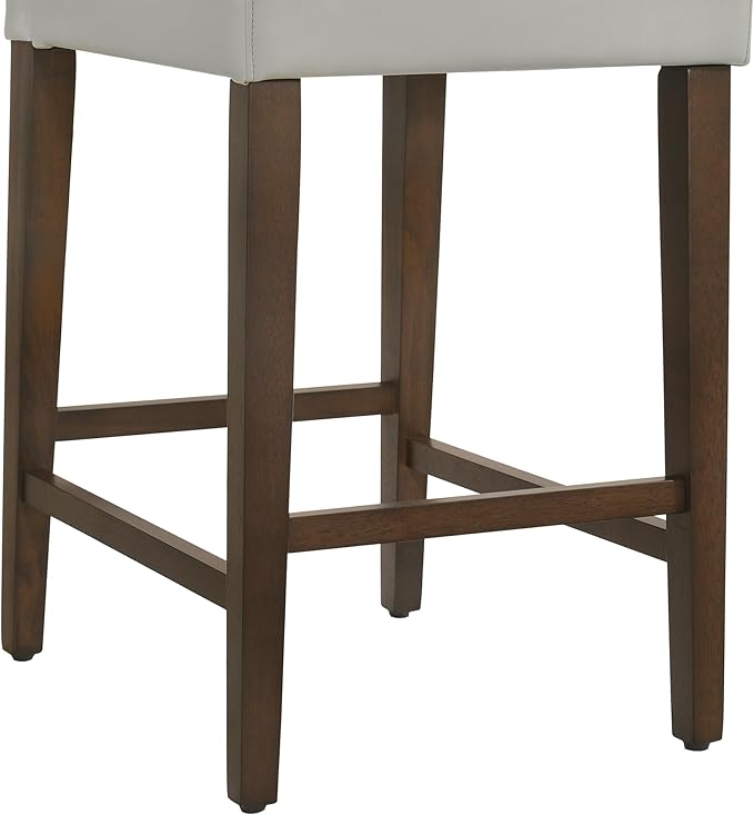 CHITA Counter Height Bar Stools Set of 2, 27" H Seat Height Upholstered Barstools, PU Leather in Creamy Grey