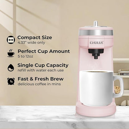 CHULUX Mini Coffee Maker for K Capsule, Single Serve Coffee Maker for One Cup Americano, Lightweight Pod Coffee Machine, Dusty Rose