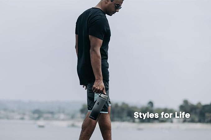 HYDRO CELL Stainless Steel Insulated Water Bottle with Straw - For Cold & Hot Drinks - Metal Vacuum Flask with Screw Cap and Modern Leakproof Sport Thermos for Adults (Graphite/Black 18oz)