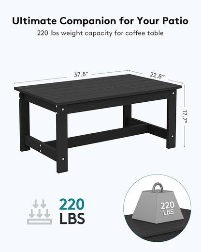 SERWALL HDPE Patio Coffee Table for Balcony, Deck, Black