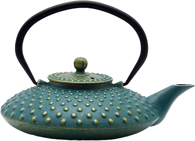 27.1oz Small Cast Iron Teapot,SECHUDO Tea Kettle Coated with Enameled Interior for Stovetop Safe, Japanese Style Cast Iron Teapot with Stainless Steel Infuser for Loose Tea,Flat Pattern(800ml)