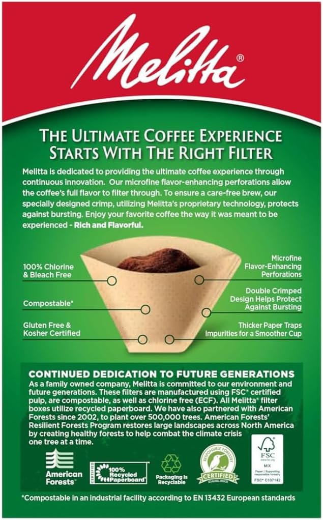 Melitta Cone Coffee Filters, Natural Brown, No. 2, 100-Count Filters (Pack of 6)