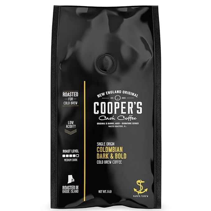 Colombian Dark Roast, Single Origin, Gourmet Organic Cold Brew Coffee Beans, Smooth Taste of Cocoa with Light Fruited Flavors, Cold Brew Coffee Grounds, 5 lb Coffee Bag