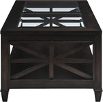 Load image into Gallery viewer, Solid Wood Coffee Table with Tempered Glass Top, Farmhouse Living Room Center Table with 2-tire Storage Shelf, Traditional Cocktail Table, 45.5” x 26” x 19” Easy Assembly, Vintage Walnut KFZ1318DC