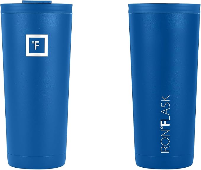 IRON °FLASK Classic Tumbler - Vacuum Insulated Stainless Steel Water Bottle, Double Walled, Drinking Cup, Insulated Travel Mug (Cobalt, 24 oz Solid Lid)