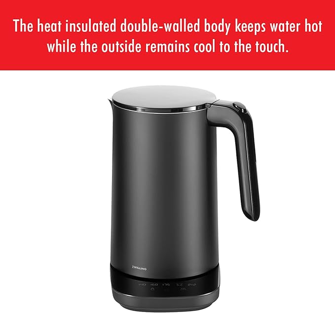 ZWILLING Enfinigy Cool Touch 1.5-Liter Electric Kettle Pro, Cordless Tea Kettle & Hot Water, Black
