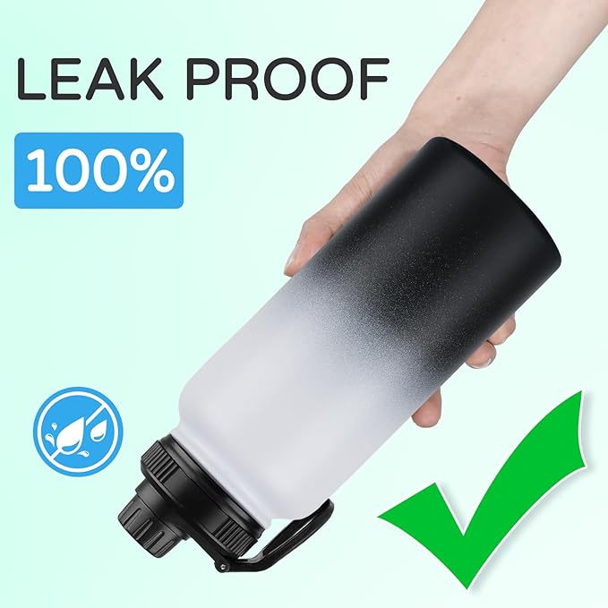 DOMICARE 32 oz Insulated Water Bottle, Vacuum Insulated Stainless Steel Sports Water Bottle with Straw Lid & Spout Lid, Leakproof, Reusable - Travel, Camping, Bike, Black White Gradient