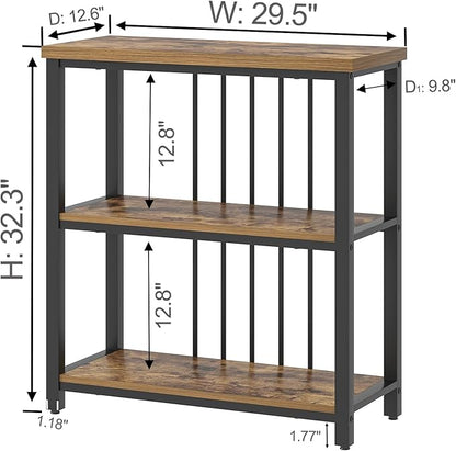 FOLUBAN 3 Tier Bookshelf, Industrial Wood and Metal Bookcase, Small Book Shelf for Home Office Bedroom Living Room, Rustic Brown