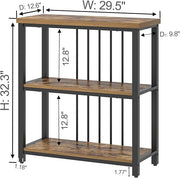 FOLUBAN 3 Tier Bookshelf, Industrial Wood and Metal Bookcase, Small Book Shelf for Home Office Bedroom Living Room, Rustic Brown