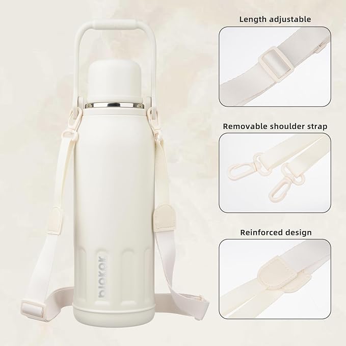 BJPKPK Insulated 50oz Thermal Dishwasher Safe Water Bottle with Lid and Carry Handle Stainless Steel Water Bottles for Outdoor Sports,Beige